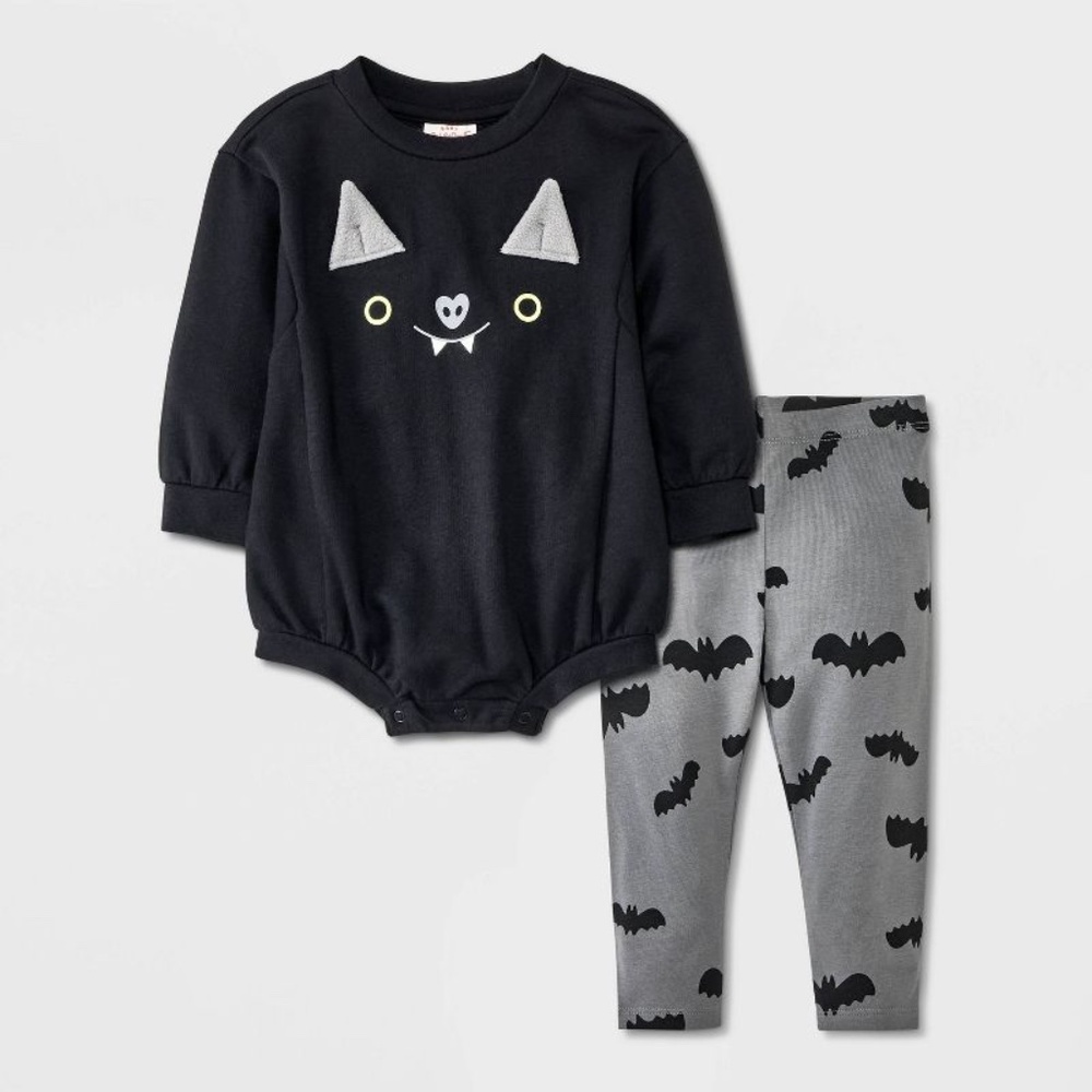 Baby Girls Cat & Jack Bat Face Halloween Romper & Leggings Set NWT